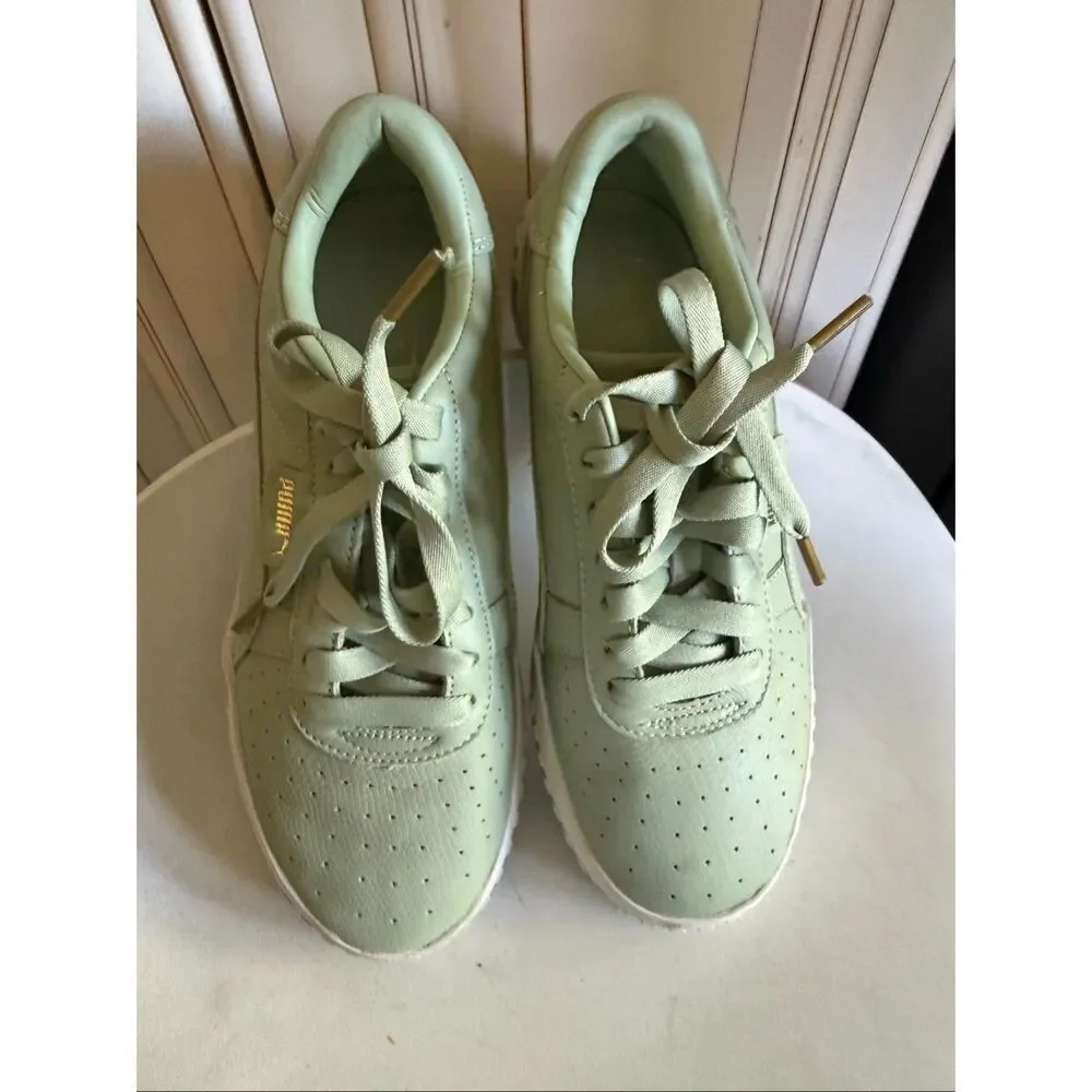 PUMA Women's Cali Emboss Leather Street Sneakers Shoes Smoke Green Size 9